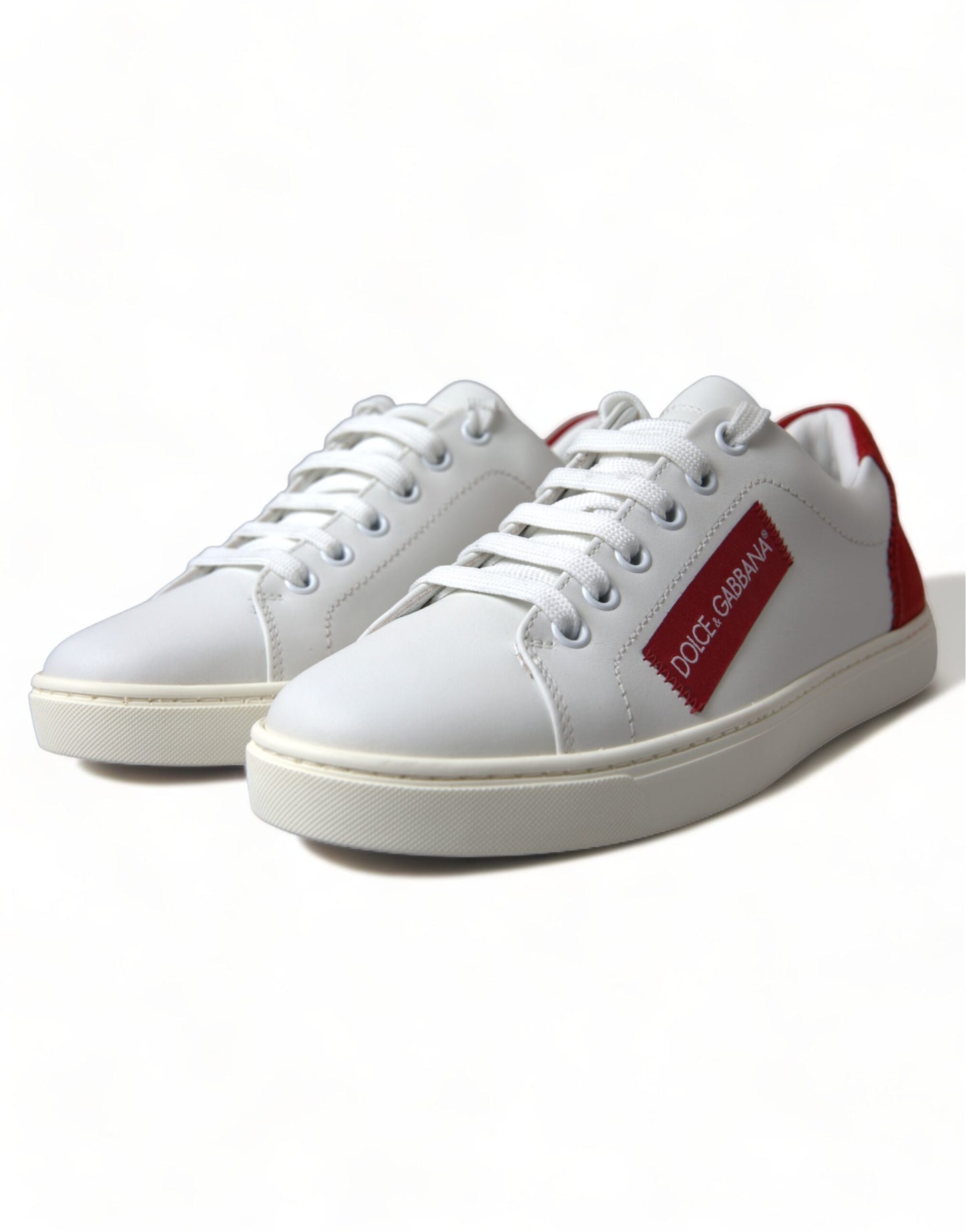  - Chic White Leather Sneakers with Red Accents