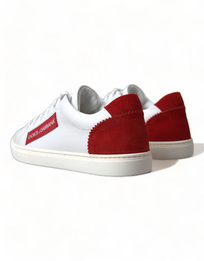  - Chic White Leather Sneakers with Red Accents