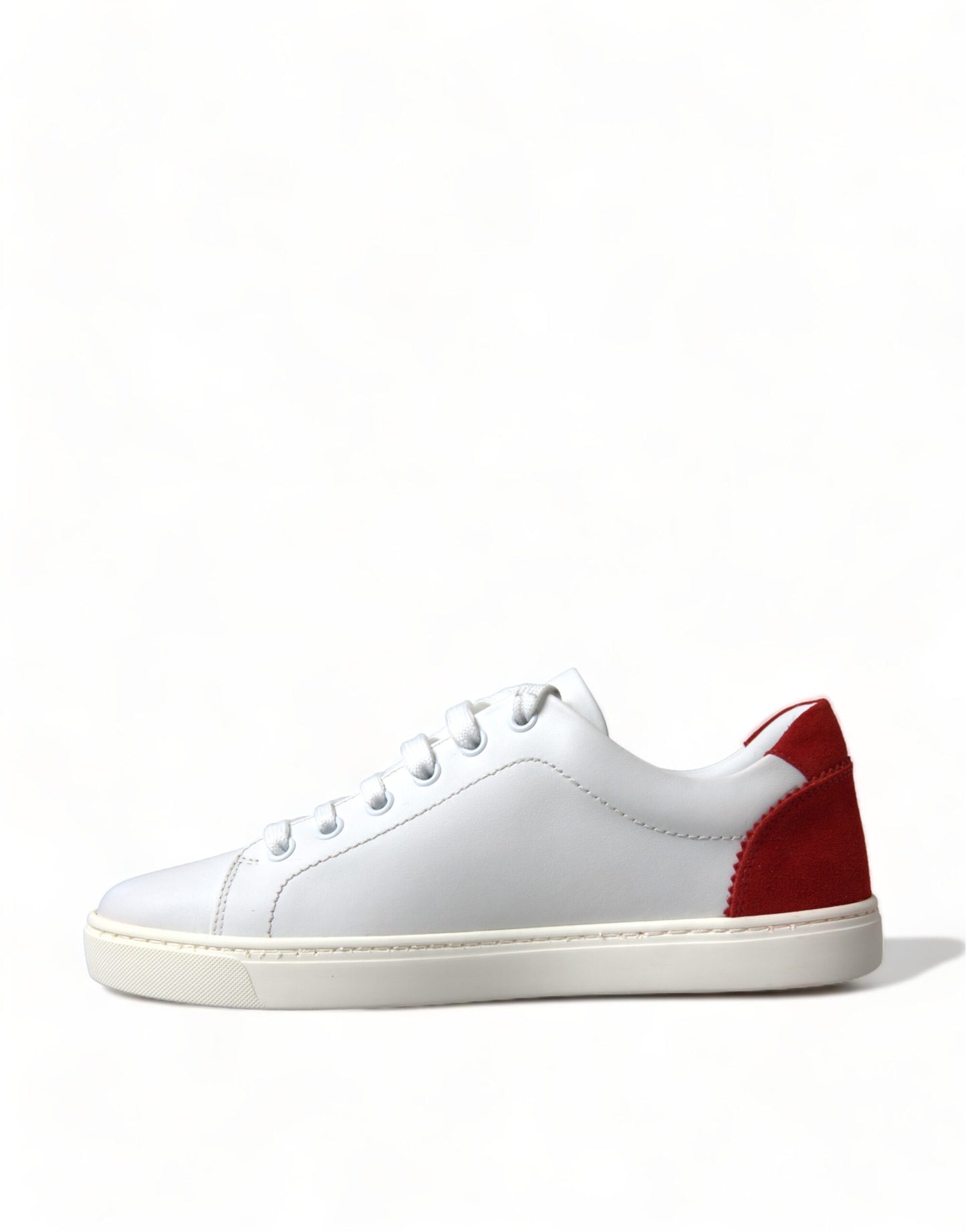  - Chic White Leather Sneakers with Red Accents