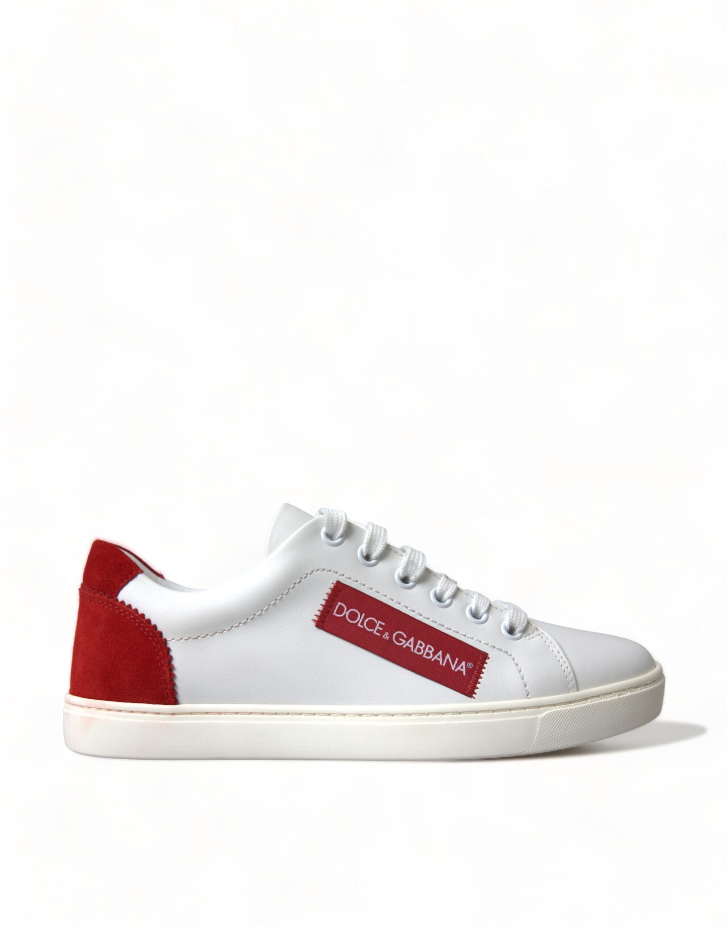  - Chic White Leather Sneakers with Red Accents