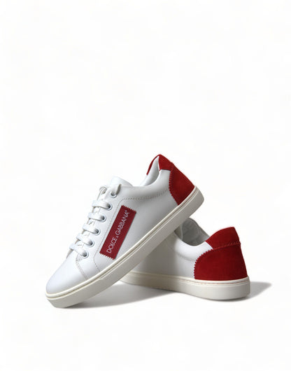  - Chic White Leather Sneakers with Red Accents