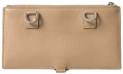  - Elegant Beige Leather Wallet with Detachable Strap