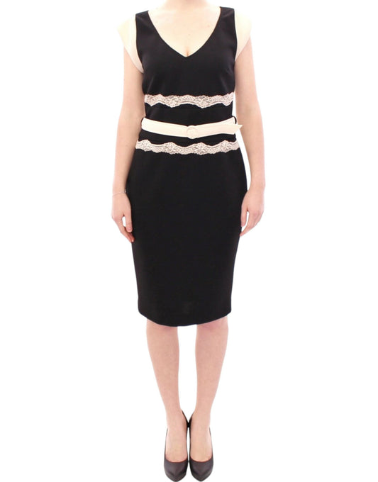  - Elegant Sheath Lace Dress in Black and Beige