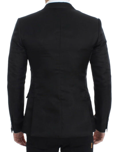  - Elegant Black Silk Blend Two-Button Blazer