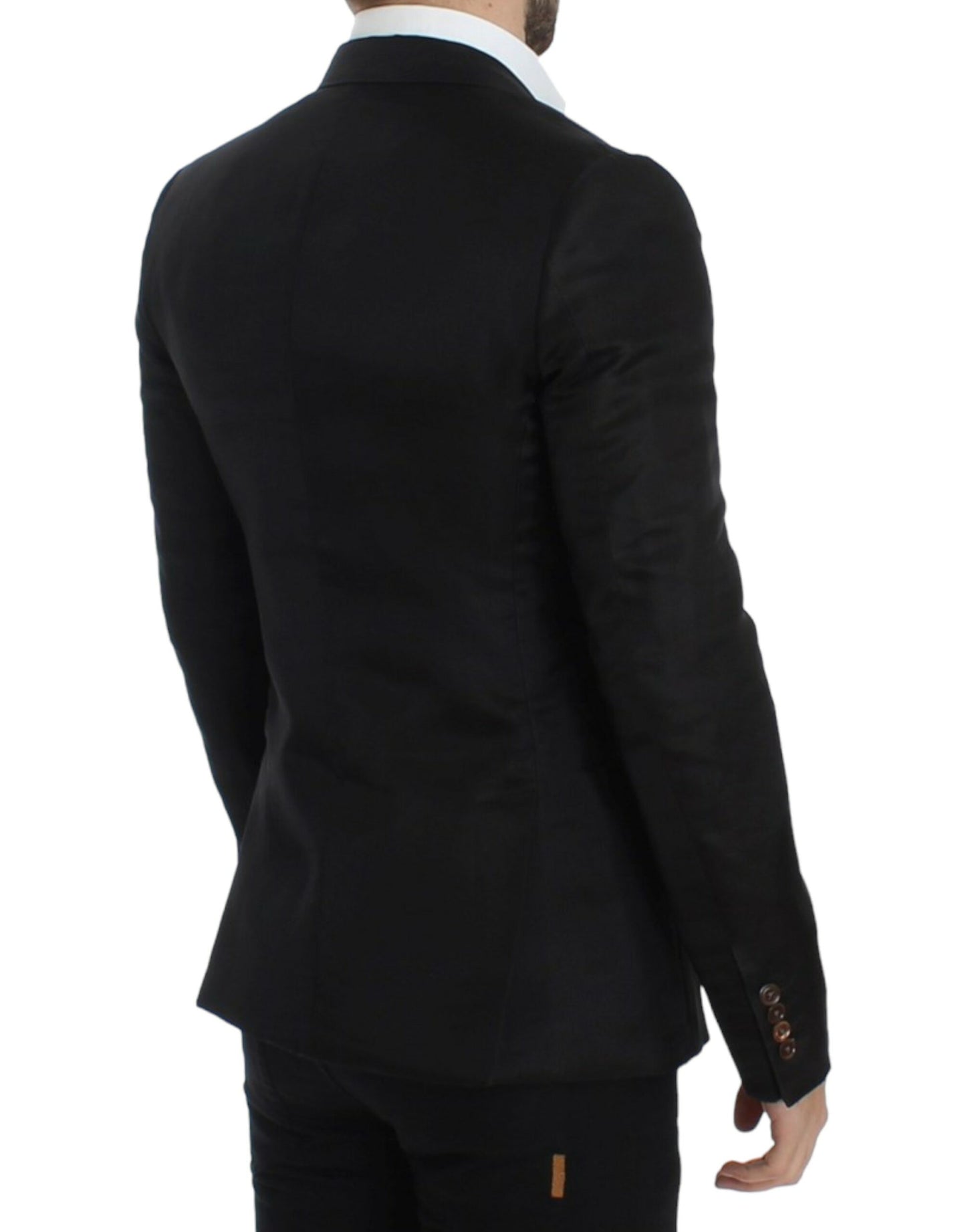  - Elegant Black Silk Blend Two-Button Blazer