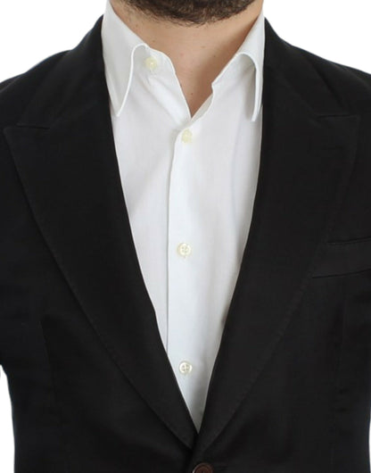  - Elegant Black Silk Blend Two-Button Blazer