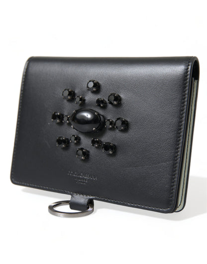  - Elegant Black Leather Crystal Card Holder Wallet