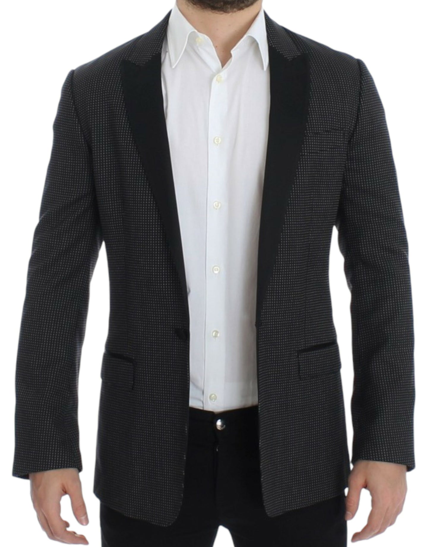  - Elegant Black Polka Dotted Slim Fit Blazer