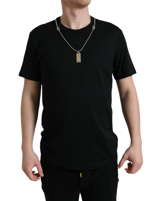  - Sleek Cotton Round Neck T-Shirt with Chain Detail