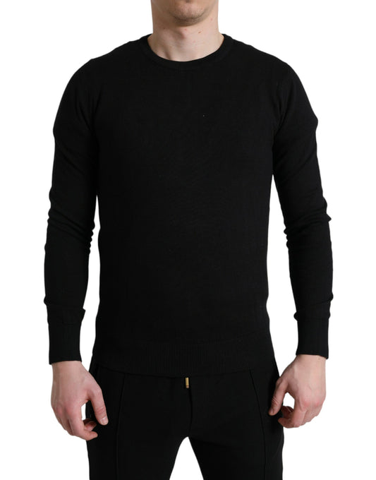  - Elegant Black Cotton Crewneck Pullover Sweater