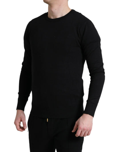  - Elegant Black Cotton Crewneck Pullover Sweater