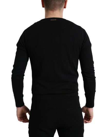  - Elegant Black Cotton Crewneck Pullover Sweater