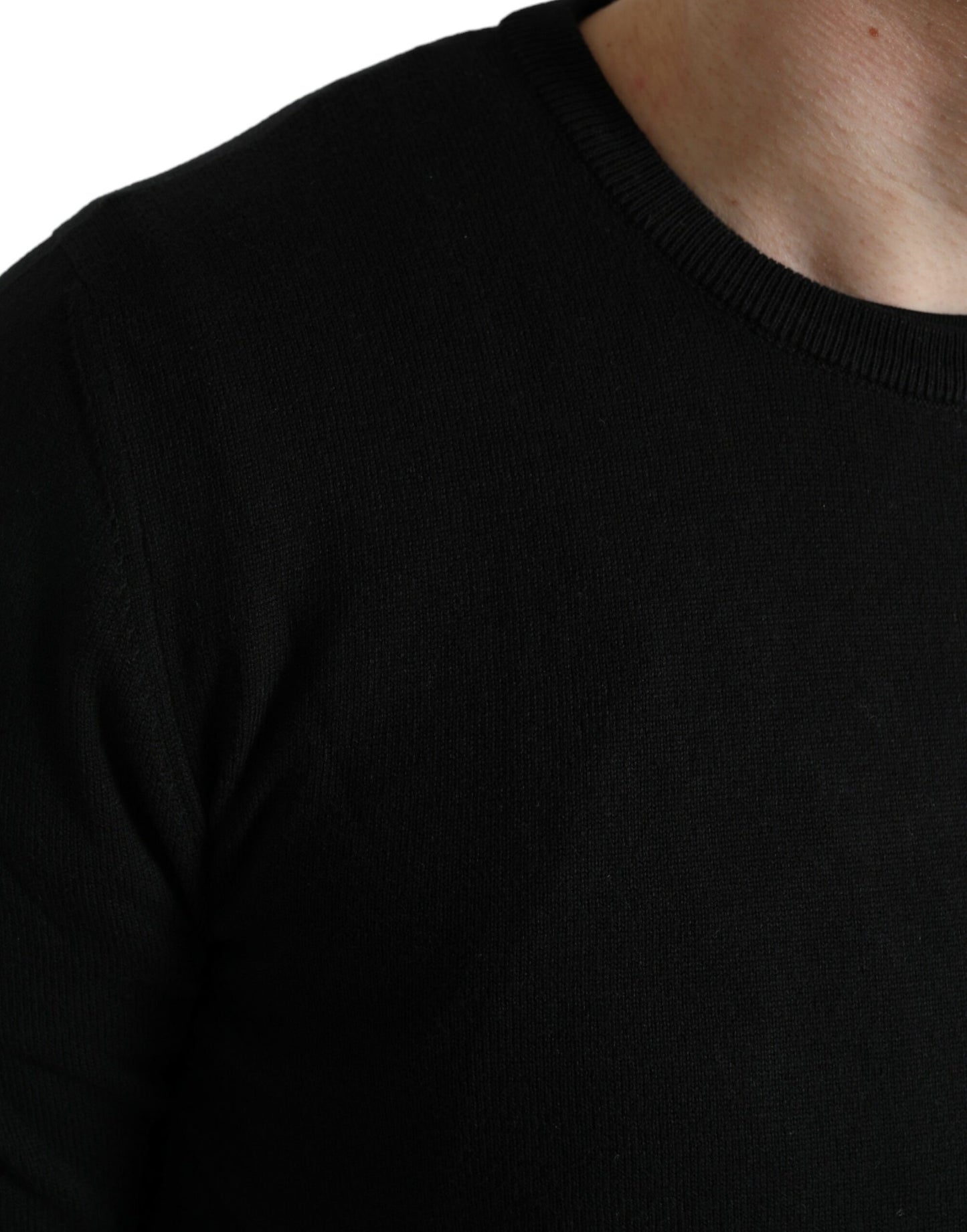  - Elegant Black Cotton Crewneck Pullover Sweater