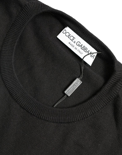  - Elegant Black Cotton Crewneck Pullover Sweater