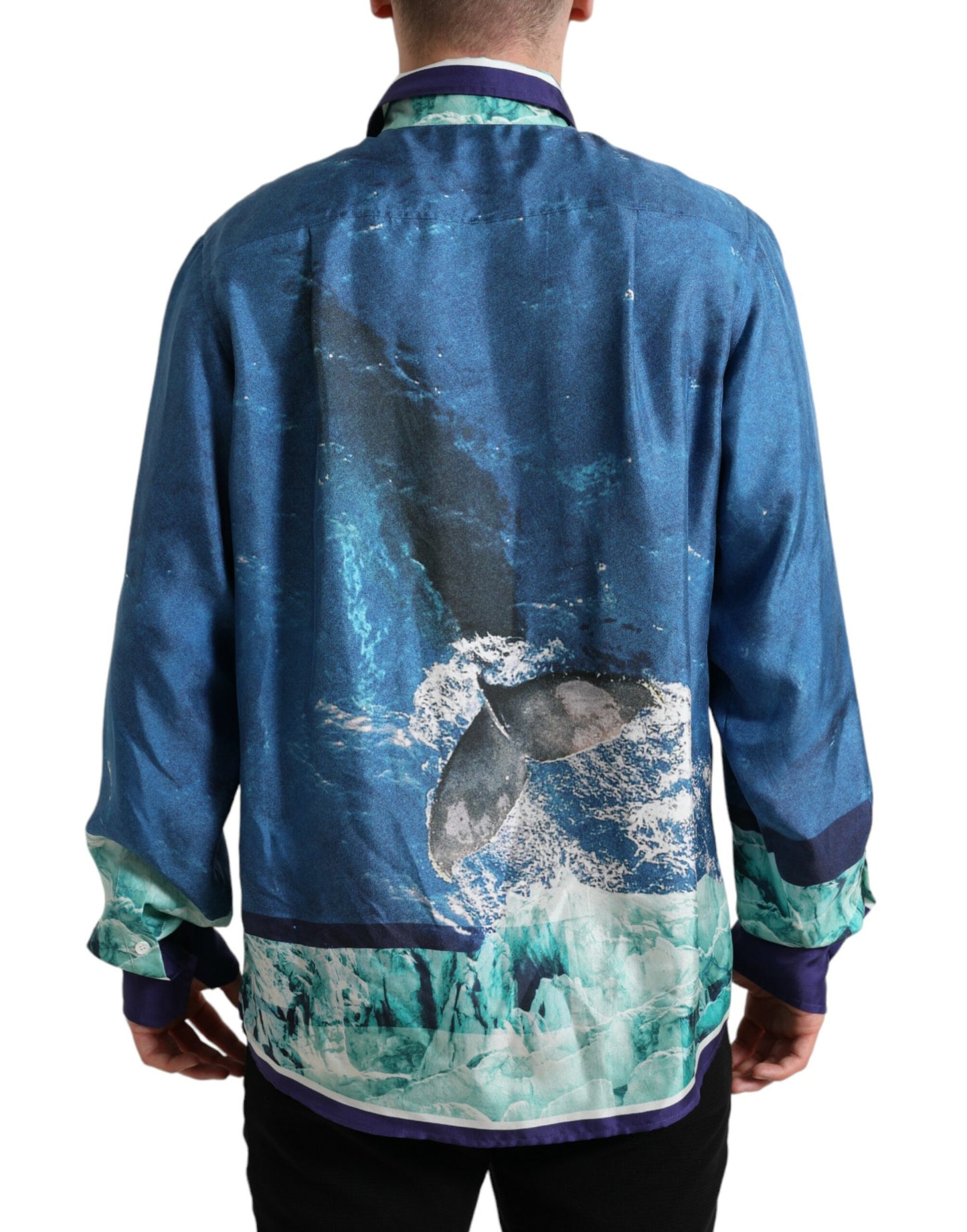  - Elegant Ocean Print Silk Shirt