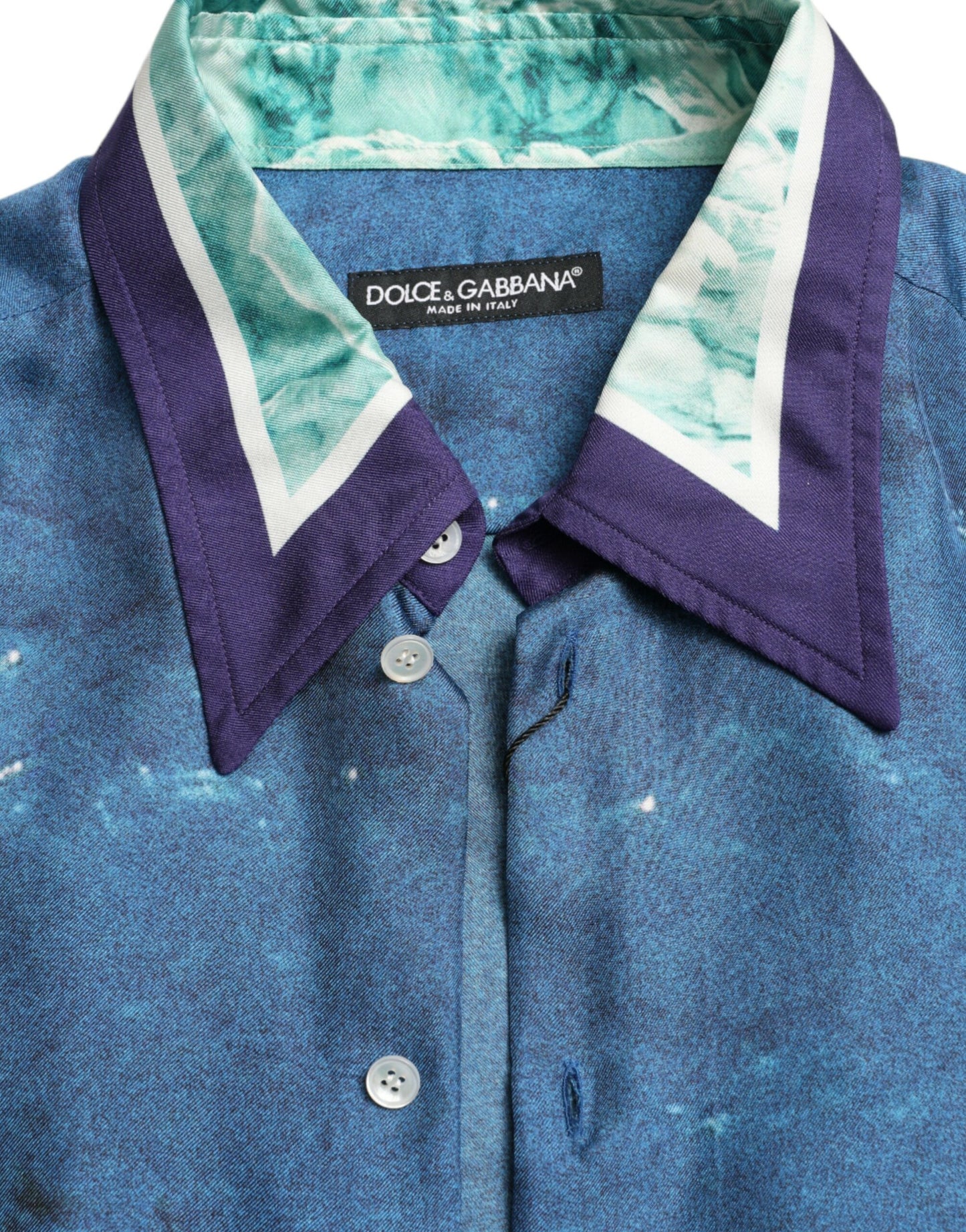  - Elegant Ocean Print Silk Shirt