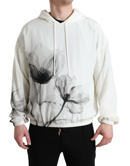  - Elegant Floral Silk Hooded Pullover