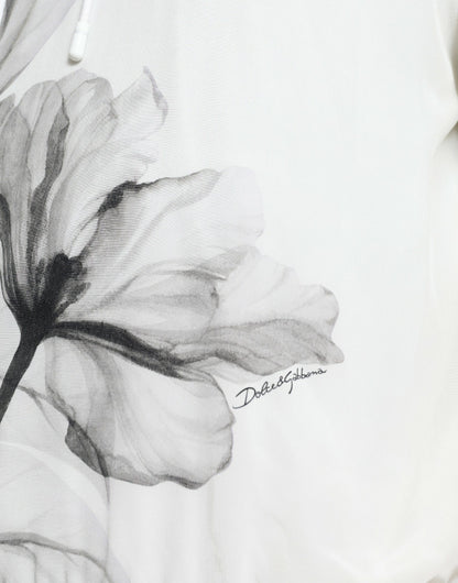  - Elegant Floral Silk Hooded Pullover