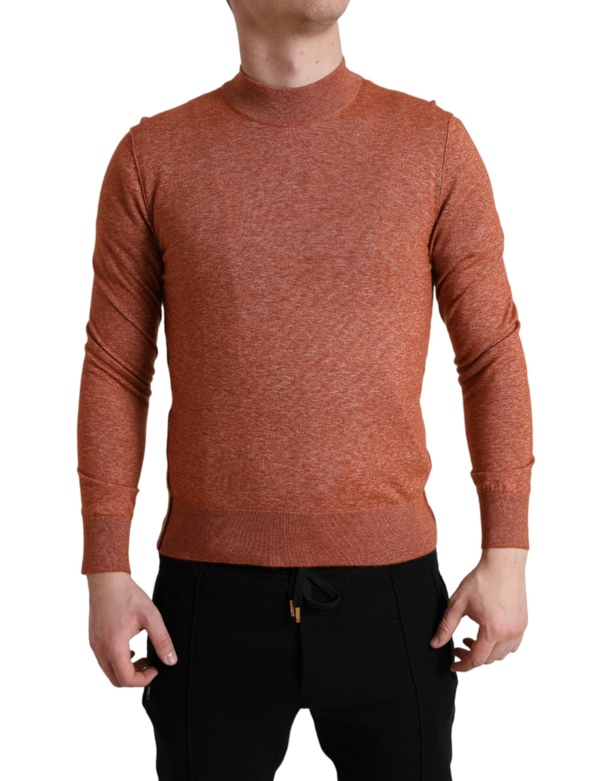 Silk-Cashmere Orange Crew Neck Sweater