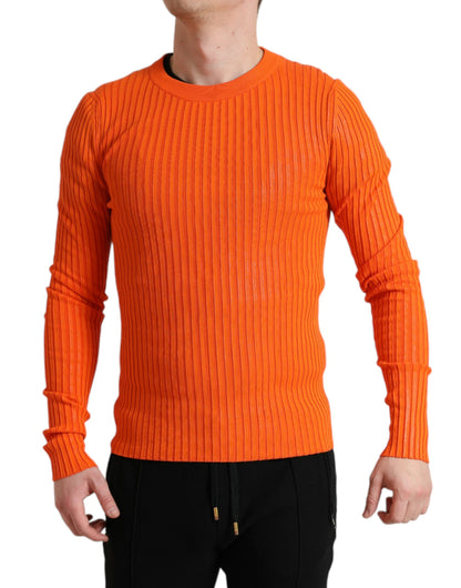  - Sleek Sunset Orange Knitted Pullover Sweater