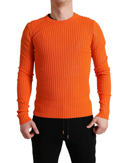  - Sleek Sunset Orange Knitted Pullover Sweater