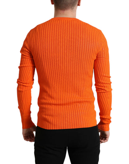  - Sleek Sunset Orange Knitted Pullover Sweater