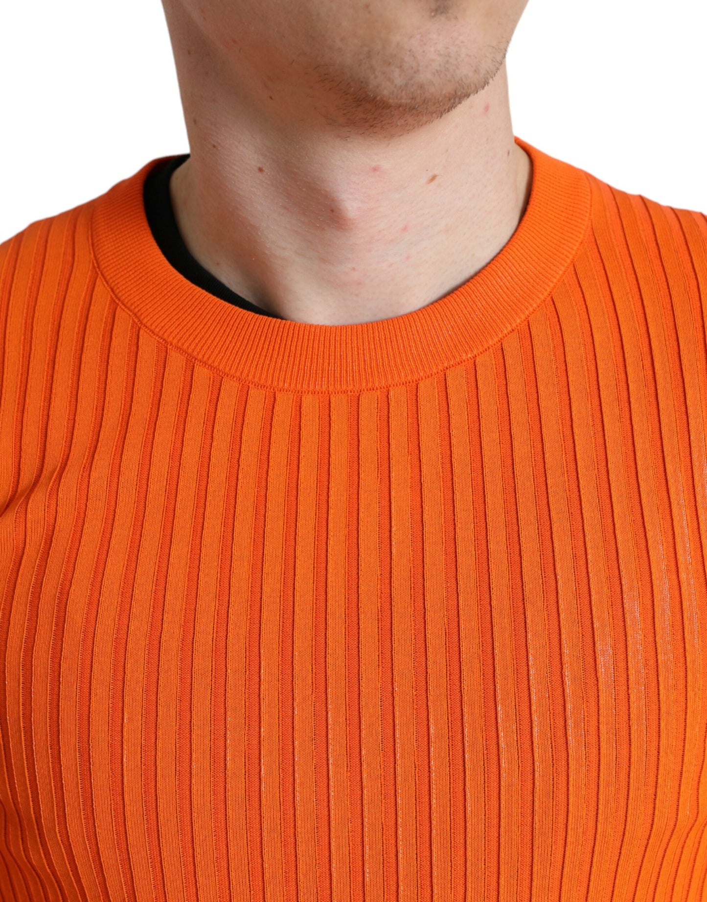  - Sleek Sunset Orange Knitted Pullover Sweater