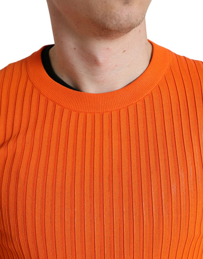  - Sleek Sunset Orange Knitted Pullover Sweater