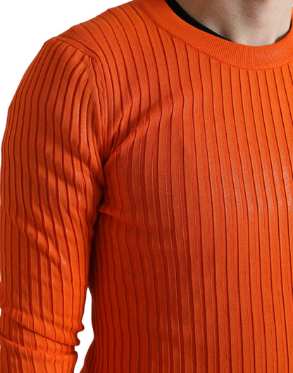  - Sleek Sunset Orange Knitted Pullover Sweater