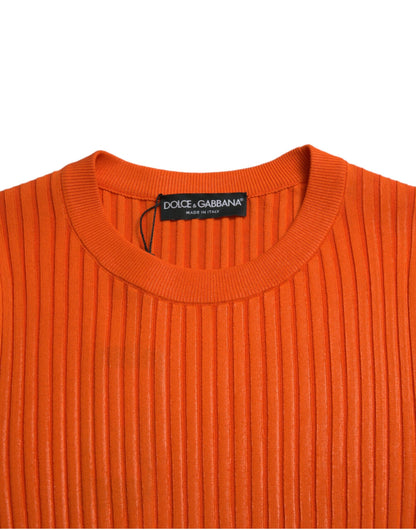  - Sleek Sunset Orange Knitted Pullover Sweater