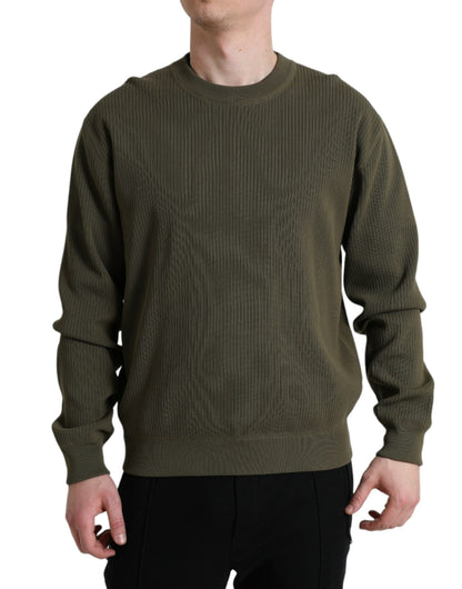  - Elegant Green Crew Neck Cotton Sweater