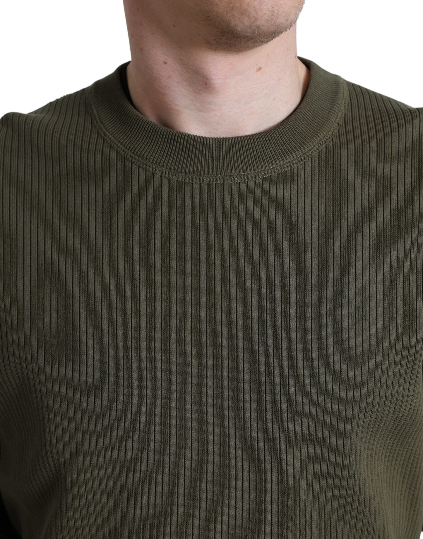  - Elegant Green Crew Neck Cotton Sweater