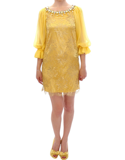  - Yellow Lace Crystal Embellished Mini Dress