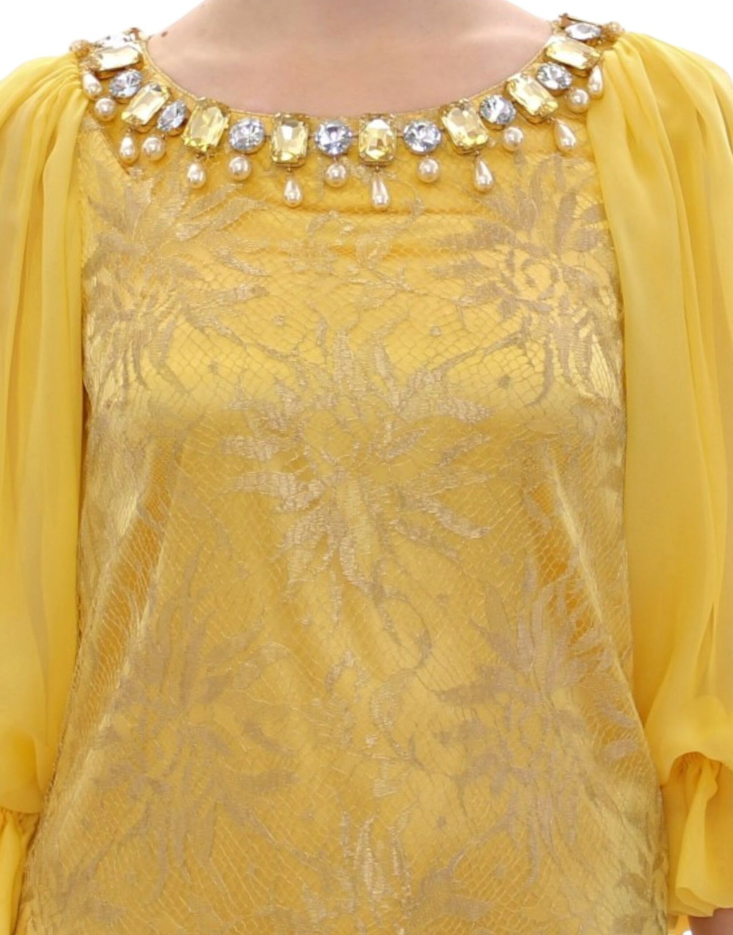  - Yellow Lace Crystal Embellished Mini Dress