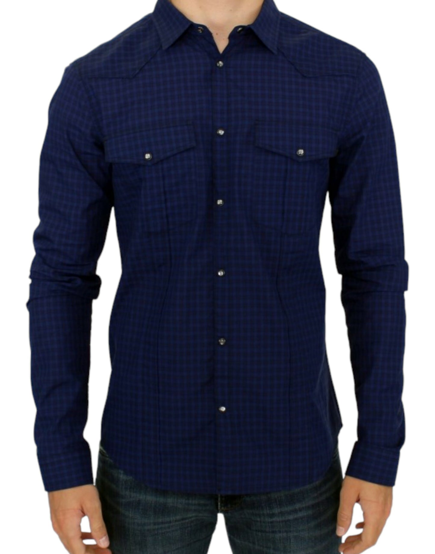  - Chic Blue Checkered Casual Cotton Shirt