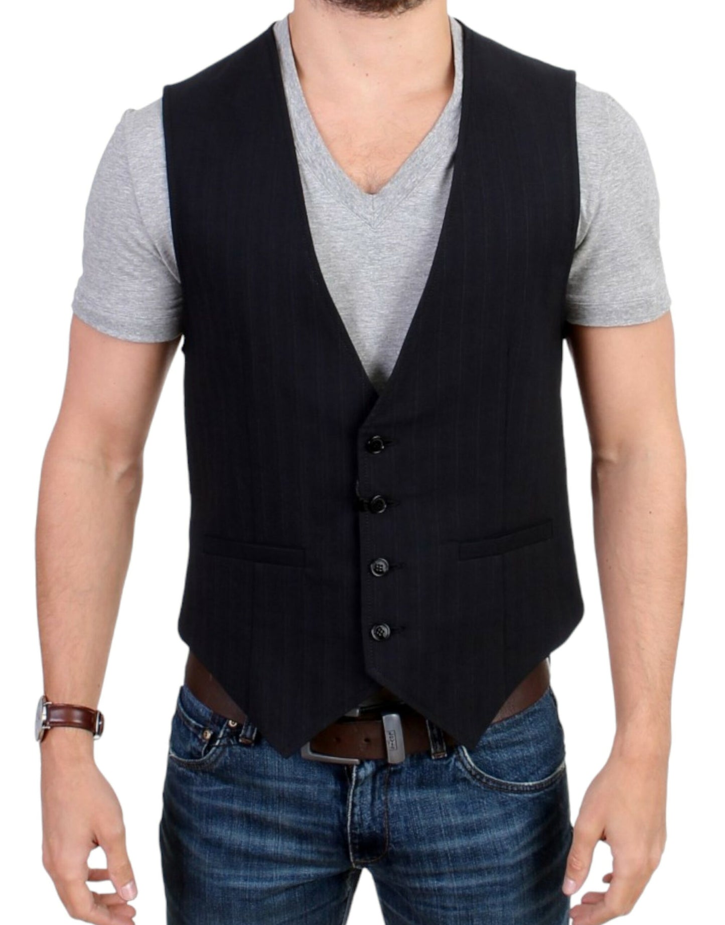  - Elegant Striped Casual Vest - Cotton Blend