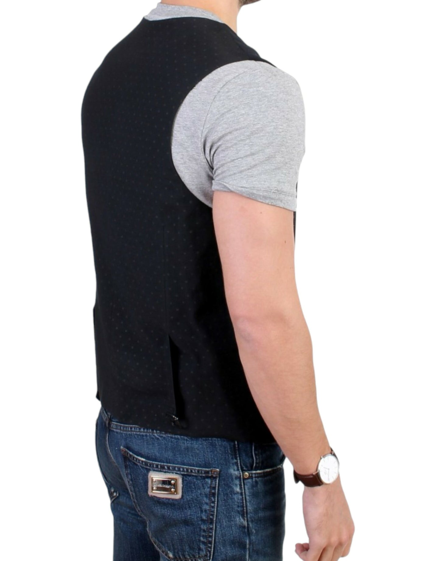  - Elegant Black Wool Blend Casual Vest