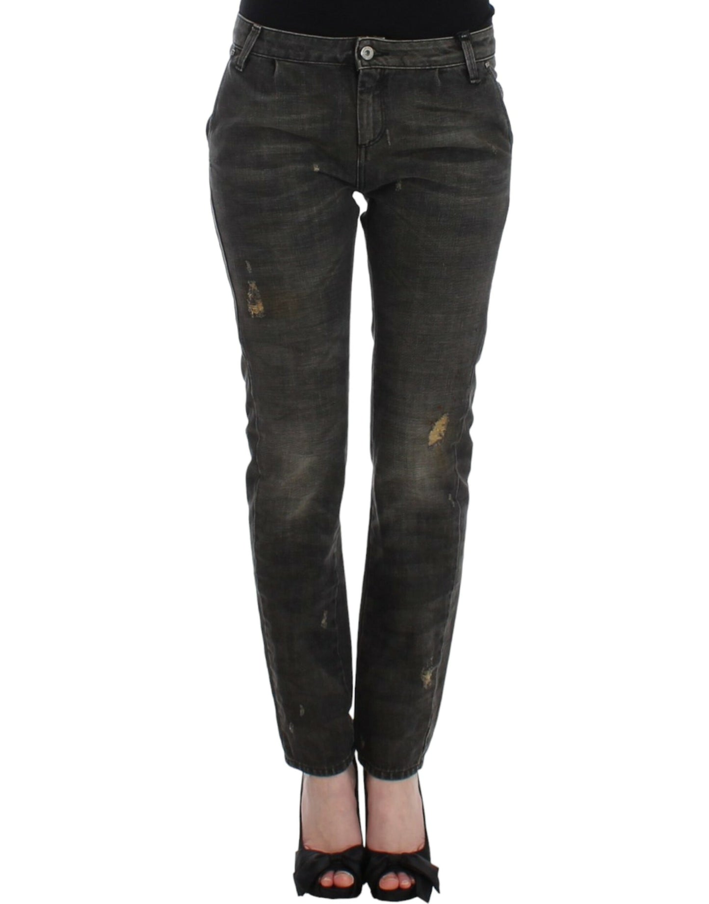  - Sleek Gray Straight Leg Distressed Jeans