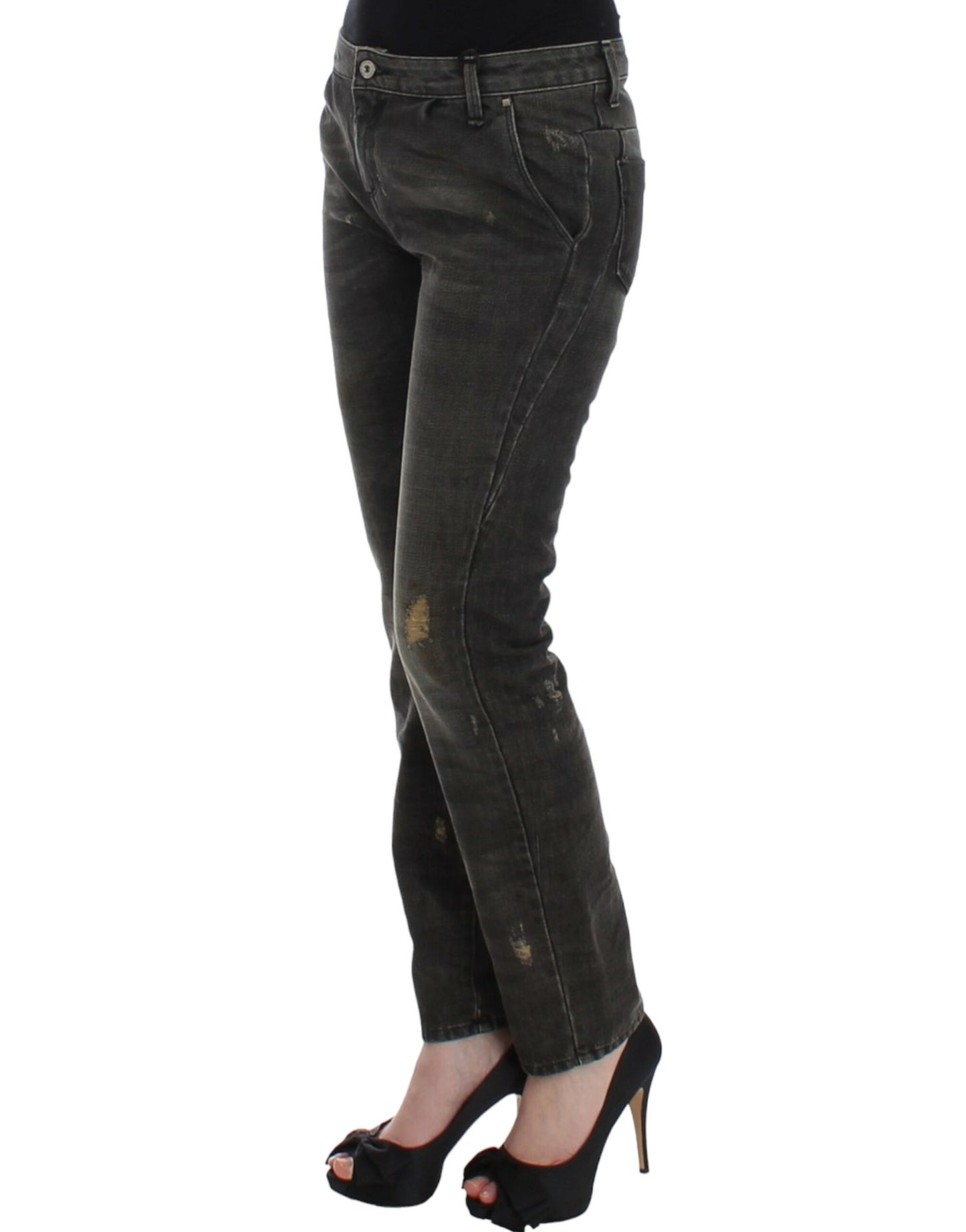  - Sleek Gray Straight Leg Distressed Jeans