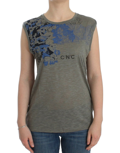  - Chic Sleeveless Gray Top with Blue Detailing