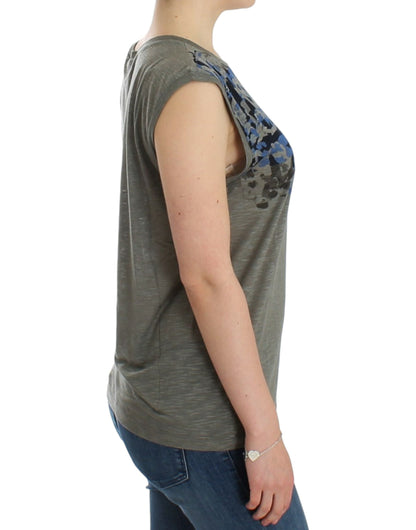  - Chic Sleeveless Gray Top with Blue Detailing