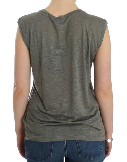  - Chic Sleeveless Gray Top with Blue Detailing