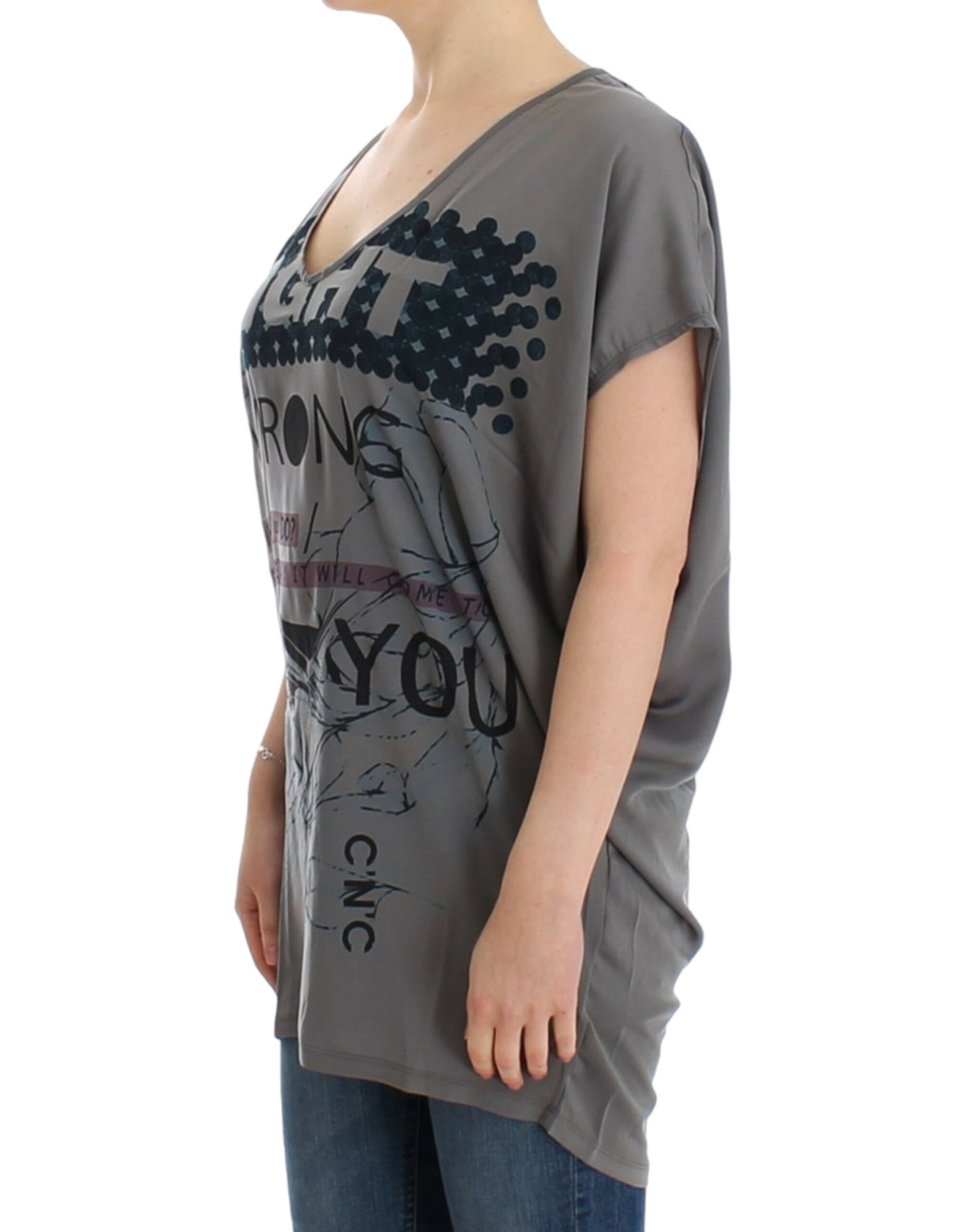 Elegant V-Neck Tunic with Motive Print