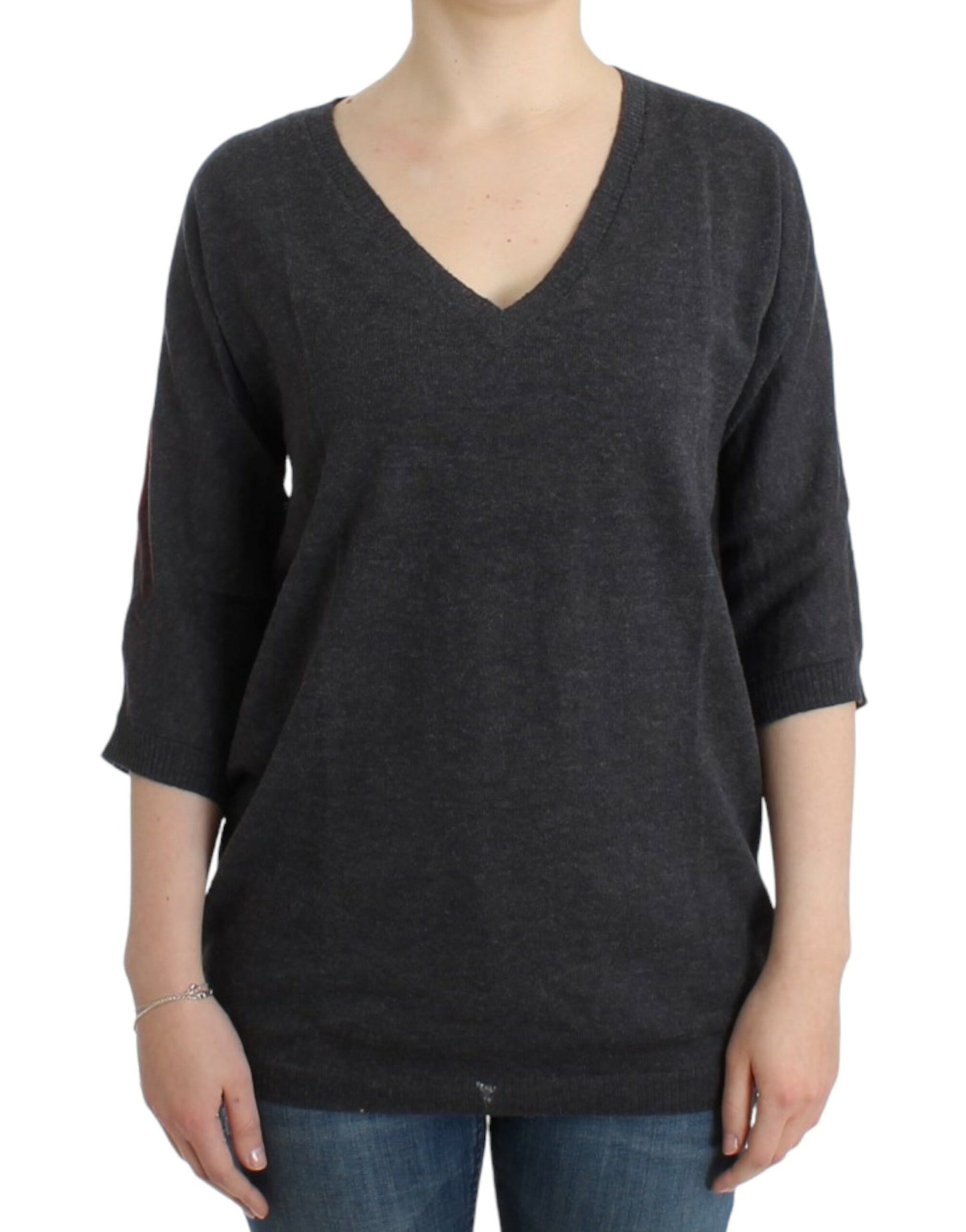  - Chic V-Neck Alpaca Blend Short Sleeve Sweater