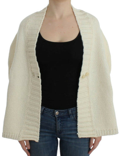  - Elegant White Knitted Cape-Cardigan Hybrid