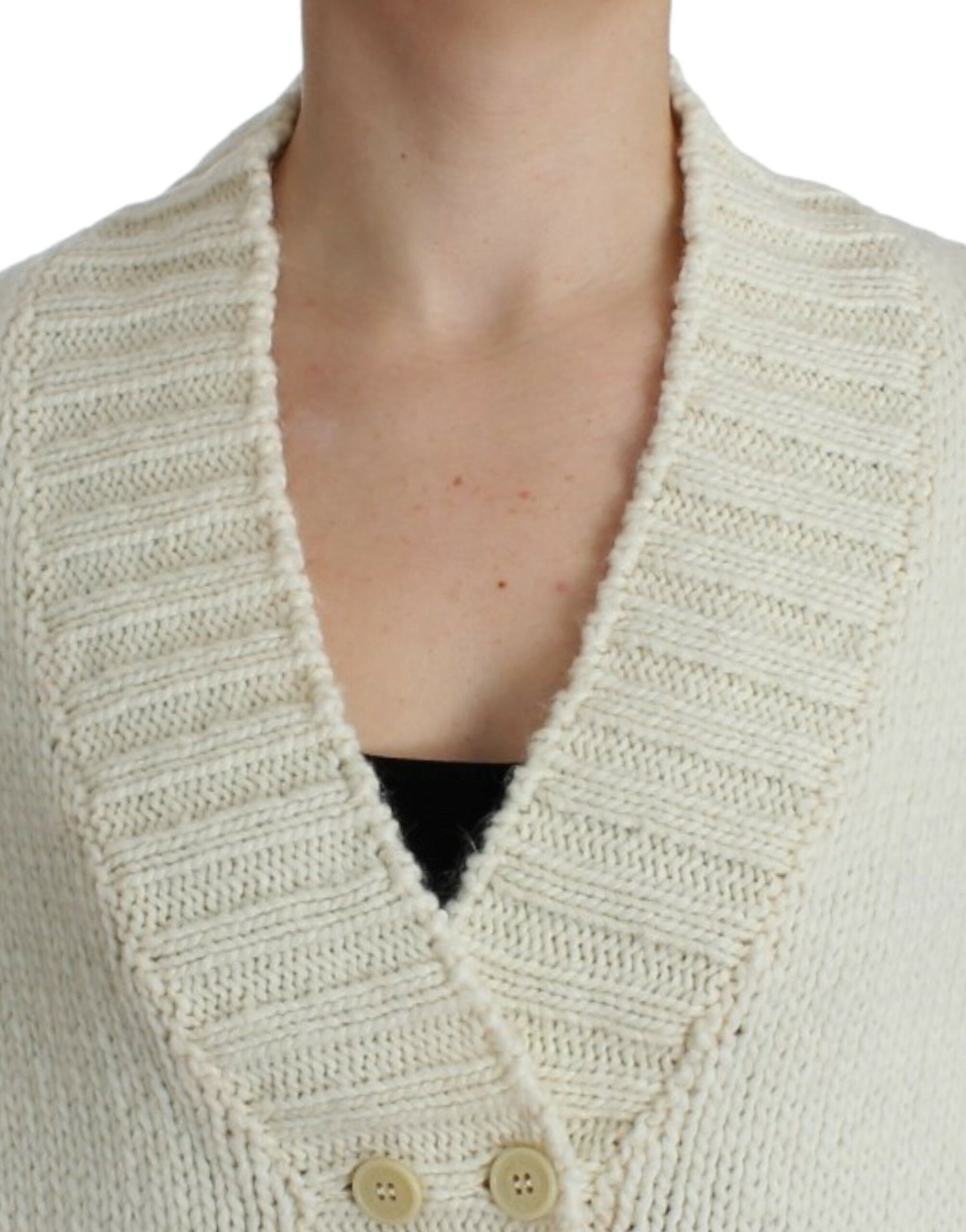  - Elegant White Knitted Cape-Cardigan Hybrid