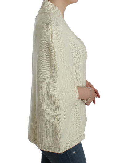  - Elegant White Knitted Cape-Cardigan Hybrid