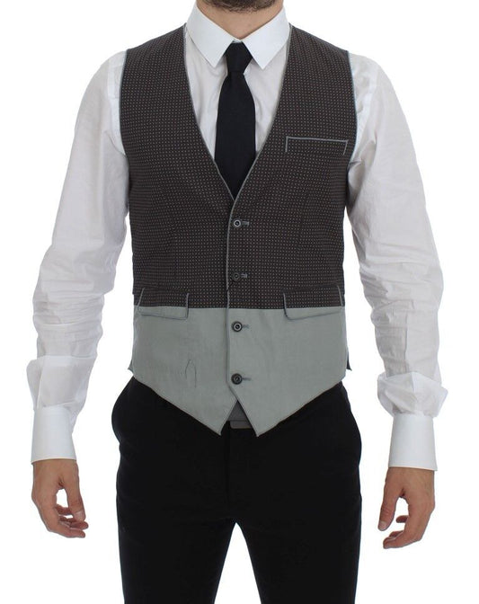  - Elegant Gray Cotton Dress Vest