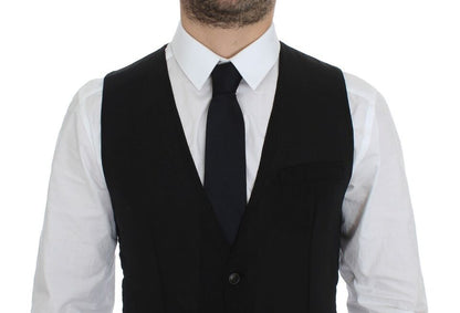  - Elegant Black Wool Dress Vest