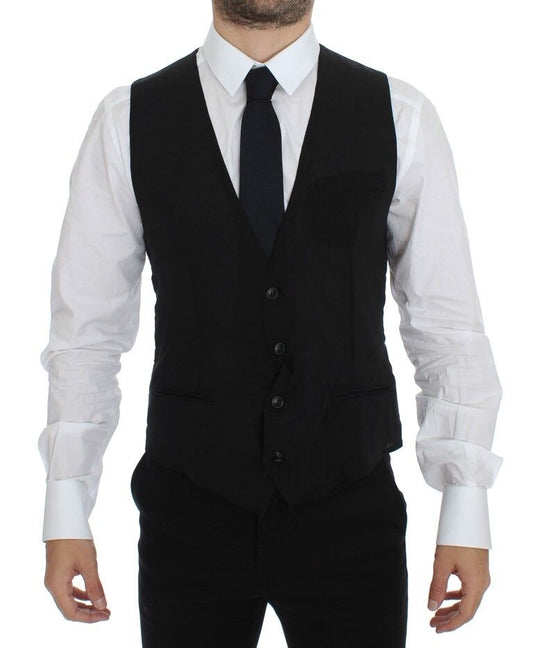  - Elegant Black Wool Dress Vest